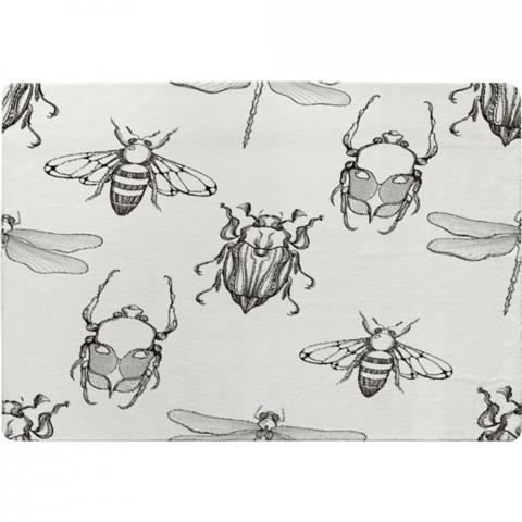 Sketch Of Scarab Beetle, May Bug, Bee And Dragonfly Designer Rug - White / 150cm