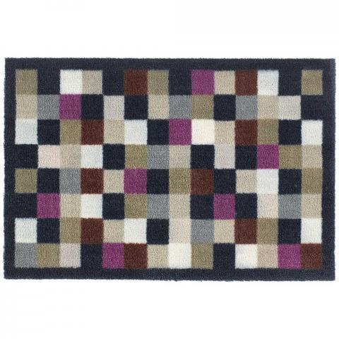 Small Check Washable Anti Slip Doormat in Purple Multi