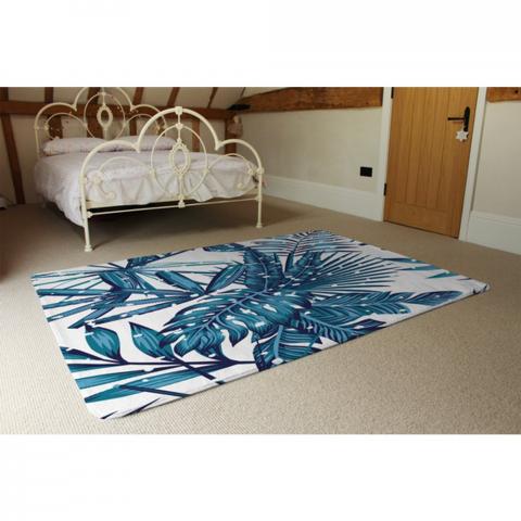 Snow Tropical Leaves Designer Rug - Blue / 230cm