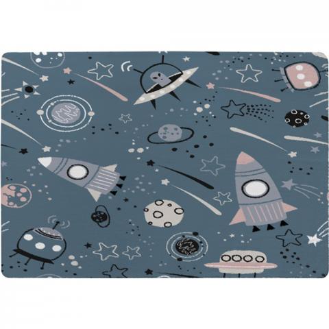 Spaceships And Planets With Stars Designer Rug - Blue / 150cm