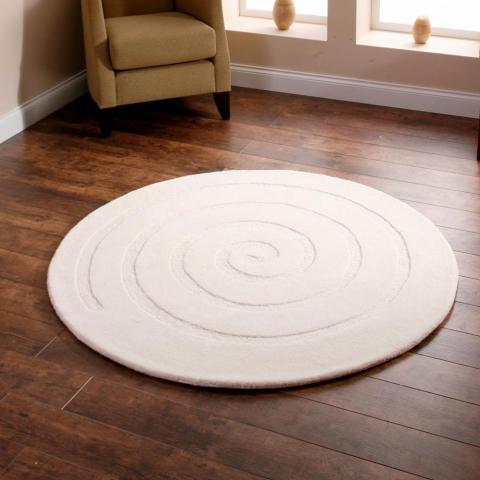 Spiral Circular Wool Rugs in Ivory