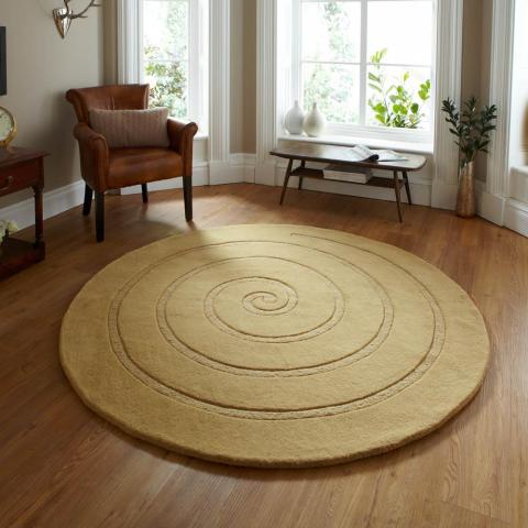 Spiral Circular Wool Rugs in Gold