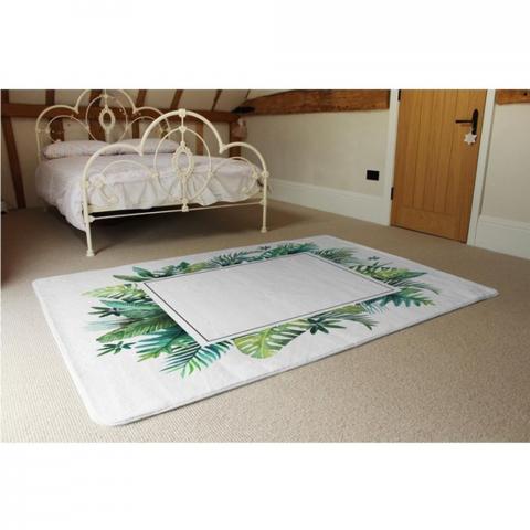 Square Botanical Border Designer Rug - Green / 230cm