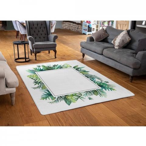 Square Botanical Border Designer Rug - Green / 110cm