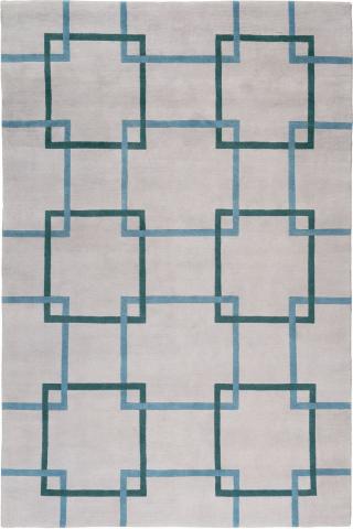 Square Chains Teal Neutral 1.83x1.22m/6'x4' Teal/Grey/Neutral Geometric Wool Neutral rug by The Rug Company, Handknotted Tibetan wool