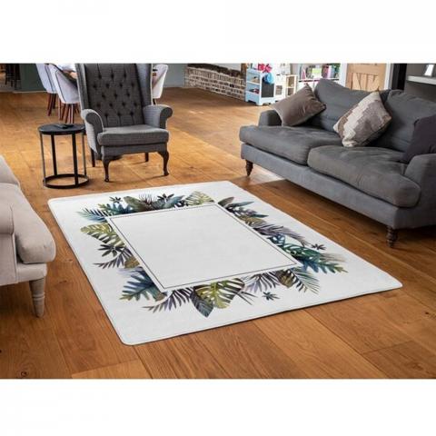 Square Tropical Border Designer Rug - Green / 110cm