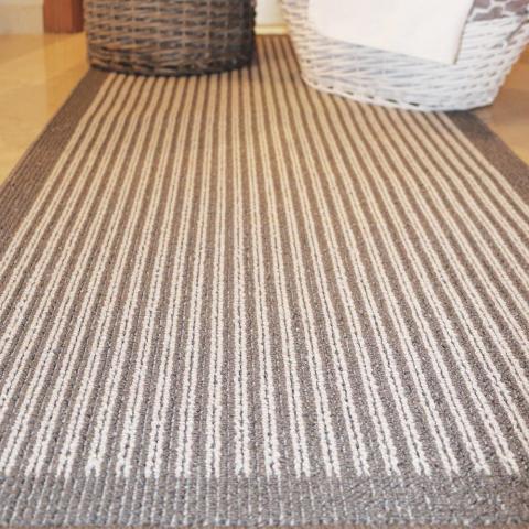 Stripe Washable Anti Slip Utility Mat in Silver Grey