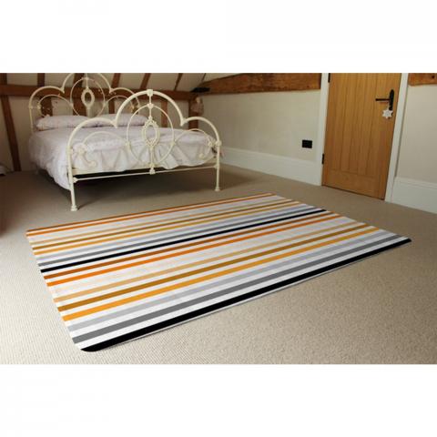 Striped Pattern, Orange Black Gray Beige And Brown Designer Rug - Orange / 230cm