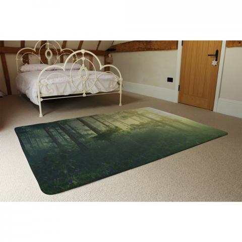 Sun, Trees In A Haze Of Light, Glowing Fog Among The Trees Designer Rug - Green / 150cm