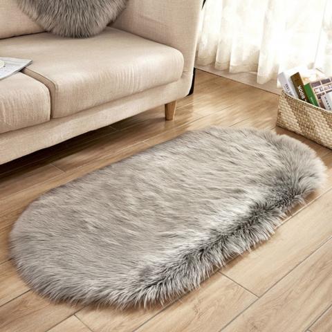 Super Soft Oval Shaggy Room Carpet Decor Rug - Grey / 180cm