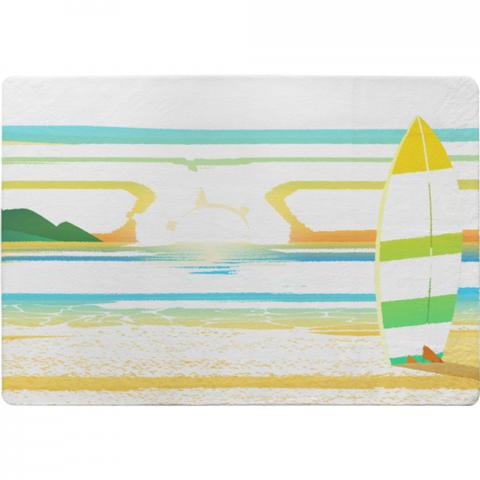 Surf Board On Beach Designer Rug - Yellow / 150cm