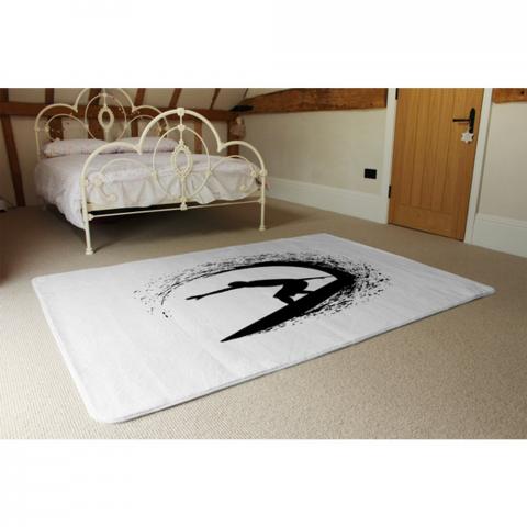 Surfer Silhouette Designer Rug - White / 230cm