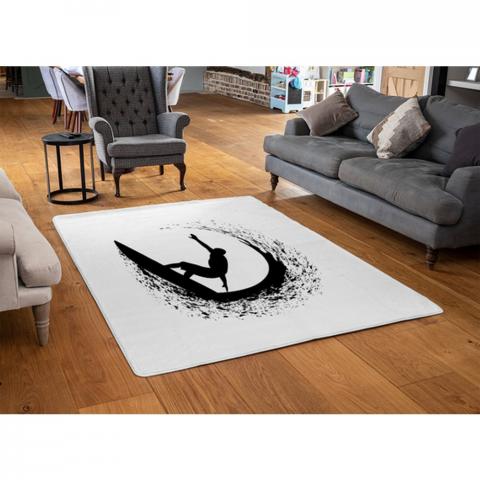 Surfer Silhouette Designer Rug - White / 110cm