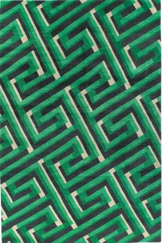 Suzanne Sharp Key Shadow 1.83x1.22m/6'x4' Green Geometric Wool Geometric rug by The Rug Company, Handknotted Tibetan wool