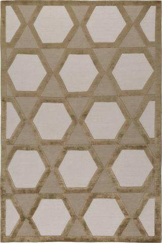 Suzanne Sharp Palermo Geometric 3.66x2.74m/12'x9' Gold/Beige Wool & Silk Geometric rug by The Rug Company, Handknotted Tibetan wool and silk