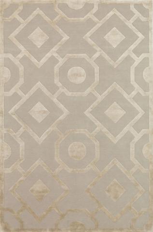 Suzanne Sharp Romy Classical 1.83x1.22m/6'x4' Silver Geometric Wool & Silk Classical rug by The Rug Company, Handknotted Tibetan wool and silk