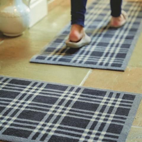 Tartan Washable Anti Slip Doormat in Grey