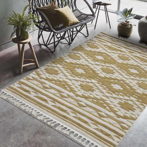 Taza Boho Scandi Rugs in TA02 Ochre Yellow