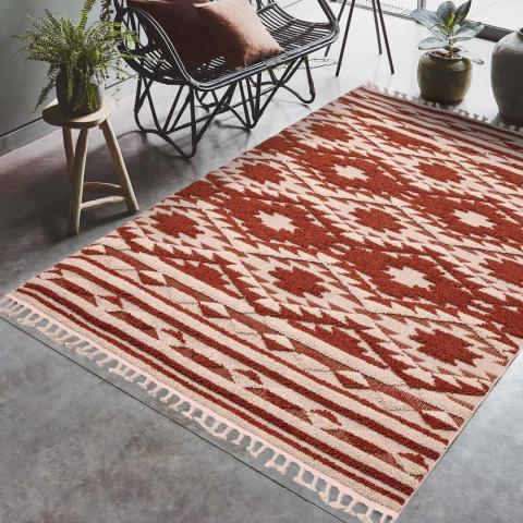 Taza Boho Scandi Rugs in TA03 Terracotta Orange