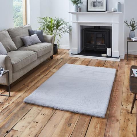 Teddy Shaggy Rugs in Silver