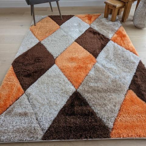 Terracotta Carved Diamonds Shaggy Rug - Verge - Orange / 230cm