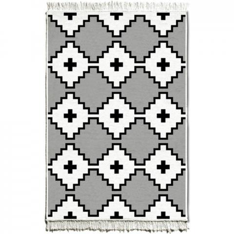 The Mia Blanc And Noir Kilim Rug - 150 cm x 100 cm - Black and White