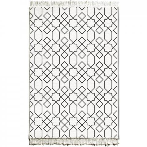 The Mia Geometric Kilim Rug - 150 cm x 100 cm - Black and White