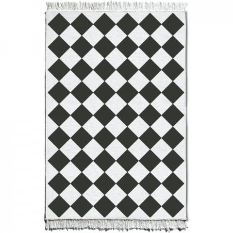 The Mia Pixel Kilim Rug - 150 cm x 100 cm - Black and White