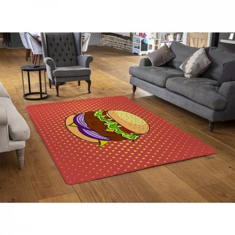 The Pop Art Illustration Of Burger Designer Rug - Orange / 110cm