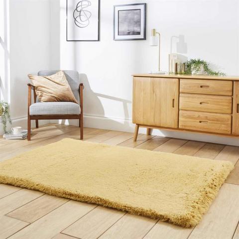 Thick Fluffy Rug Super Teddy Mustard 