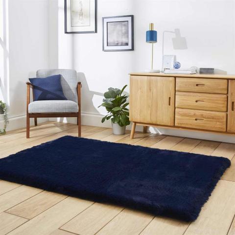 Thick Fluffy Rug Super Teddy Navy 