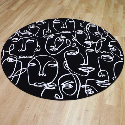 Tiago Face Art Black Rug  circle