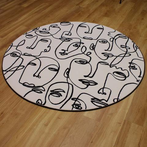 Tiago Face Art White Rug  circle