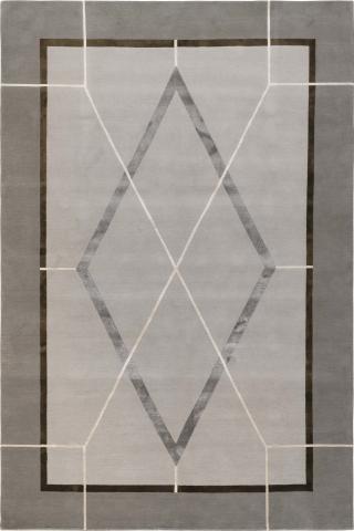 Tim Gosling Paris Deco 2.74x1.83m/9'x6' Grey Art Deco Wool & Silk rug by The Rug Company, Handknotted Tibetan Wool & Silk