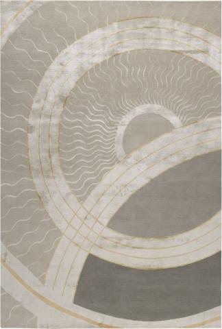 Tim Gosling Radio City 1.83x1.22m/6'x4' Grey Art Deco Wool & Silk rug by The Rug Company, Handknotted Tibetan Wool & Silk