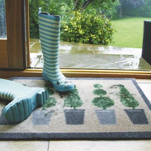 Topiary Washable Anti Slip Doormat in Grey