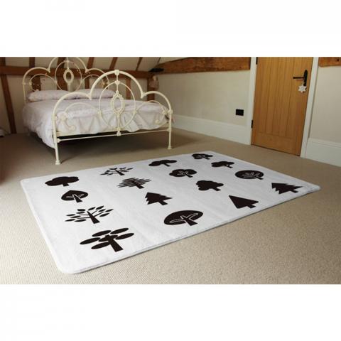 Tree Silhouette Illustrations Designer Rug - White / 230cm