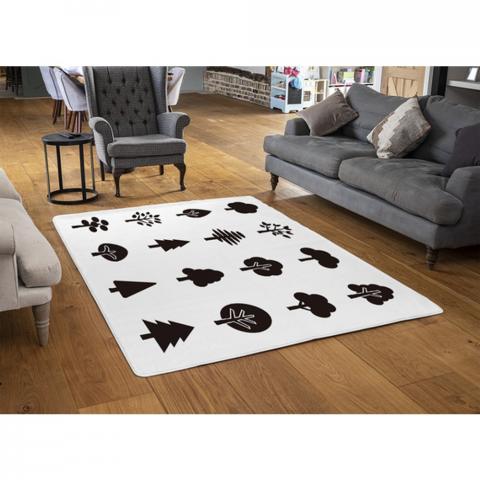 Tree Silhouette Illustrations Designer Rug - White / 110cm