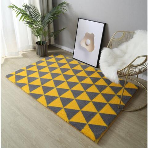 Tri Geo Faux Fur Rug - Ochre & Grey