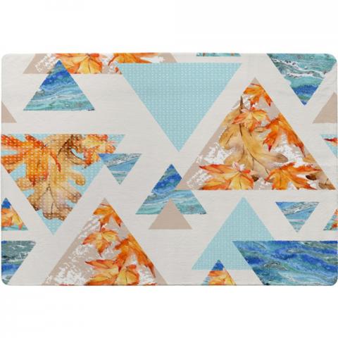 Triangles With Maple, Oak Leaves, Marble Designer Rug - Blue / 200cm