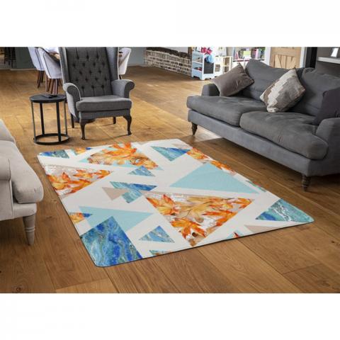 Triangles With Maple, Oak Leaves, Marble Designer Rug - Blue / 110cm