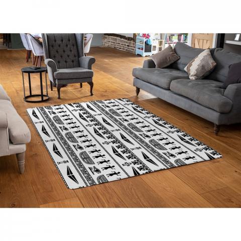 Tribal Egyptian Art Designer Rug - White / 110cm