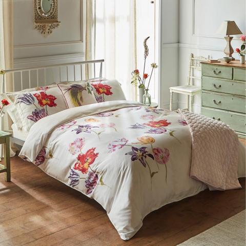 Tulipomania Designer Bedding and Pillowcase By Sanderson in Amethyst