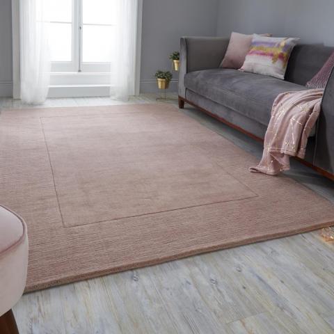 Tuscany Siena Textured Modern Border Rugs in Blush Pink