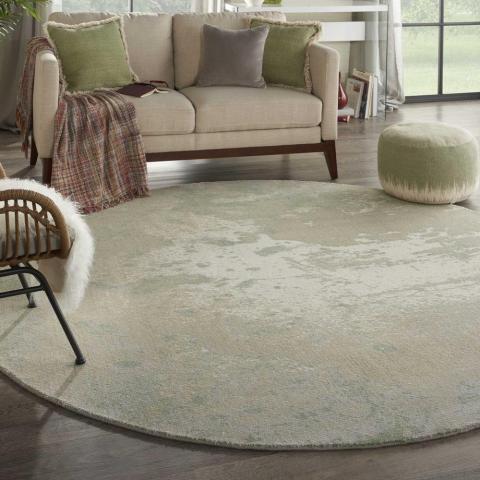 Twilight Abstract Wool Circle Round Rugs TWI06 in Ivory Green