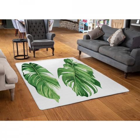 Twin Botanical Leaves Designer Rug - Green / 110cm