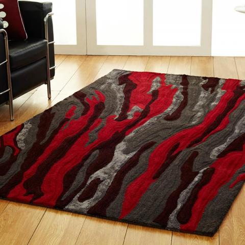 Unique Passion Rug in Dark Grey Red