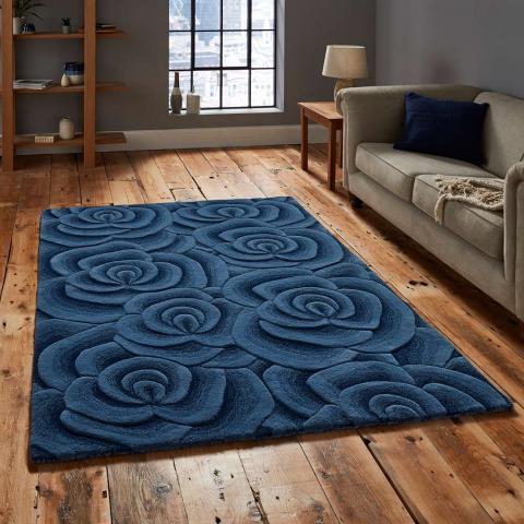 Valentine Floral Wool Rug Blue  size