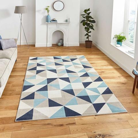 Vancouver 18214 Geometric Beige Blue Rug 