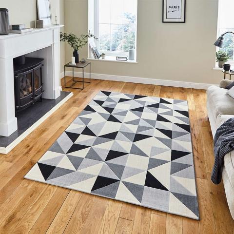 Vancouver 18214 Geometric Grey Black Rug 